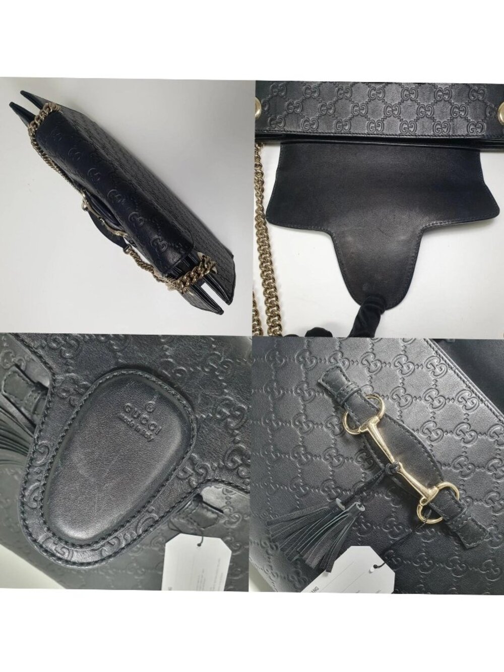 Authentic Gucci Guccissima Leather Horsebit Chain Tote Black - Picture 9 of 12